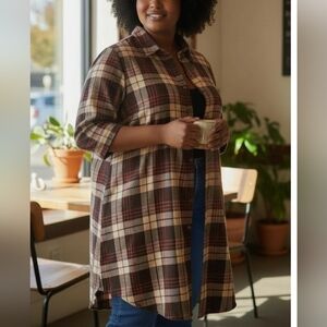 Plaid Longline Shirt Jacket